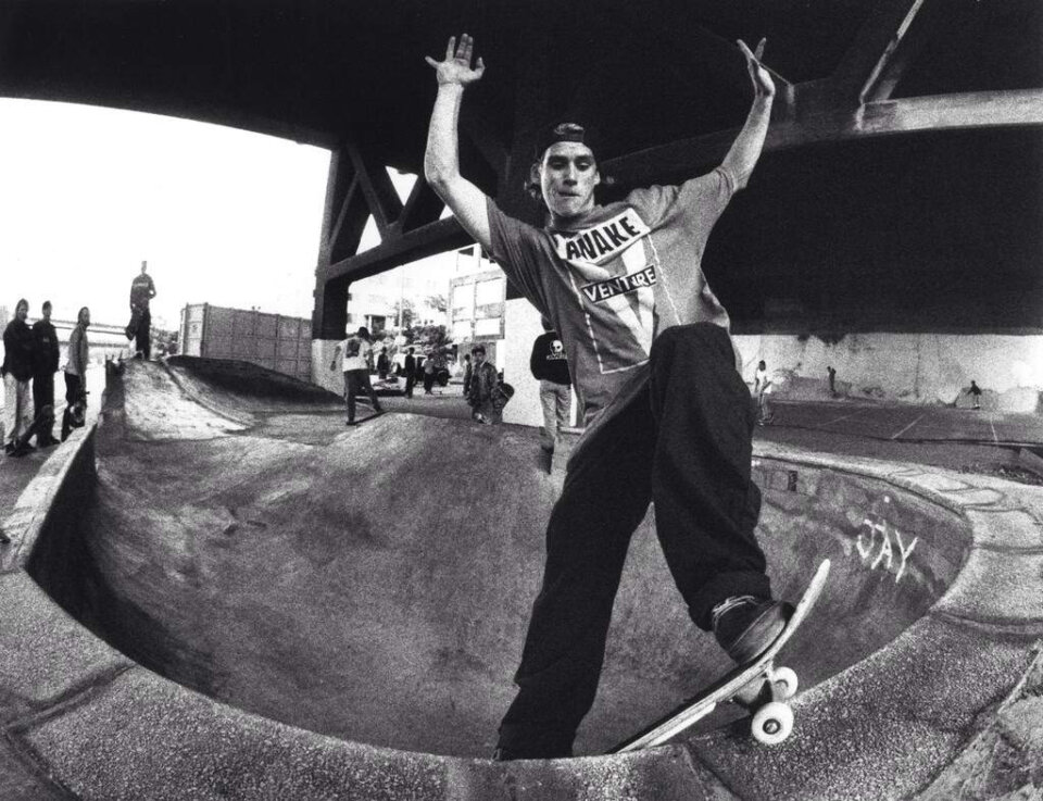 John Cardiel is surely in the running for one of the best—if not, THE best—to ever skate Burnside. F/s smith grind.  Photo: Bud Fawcett</span>