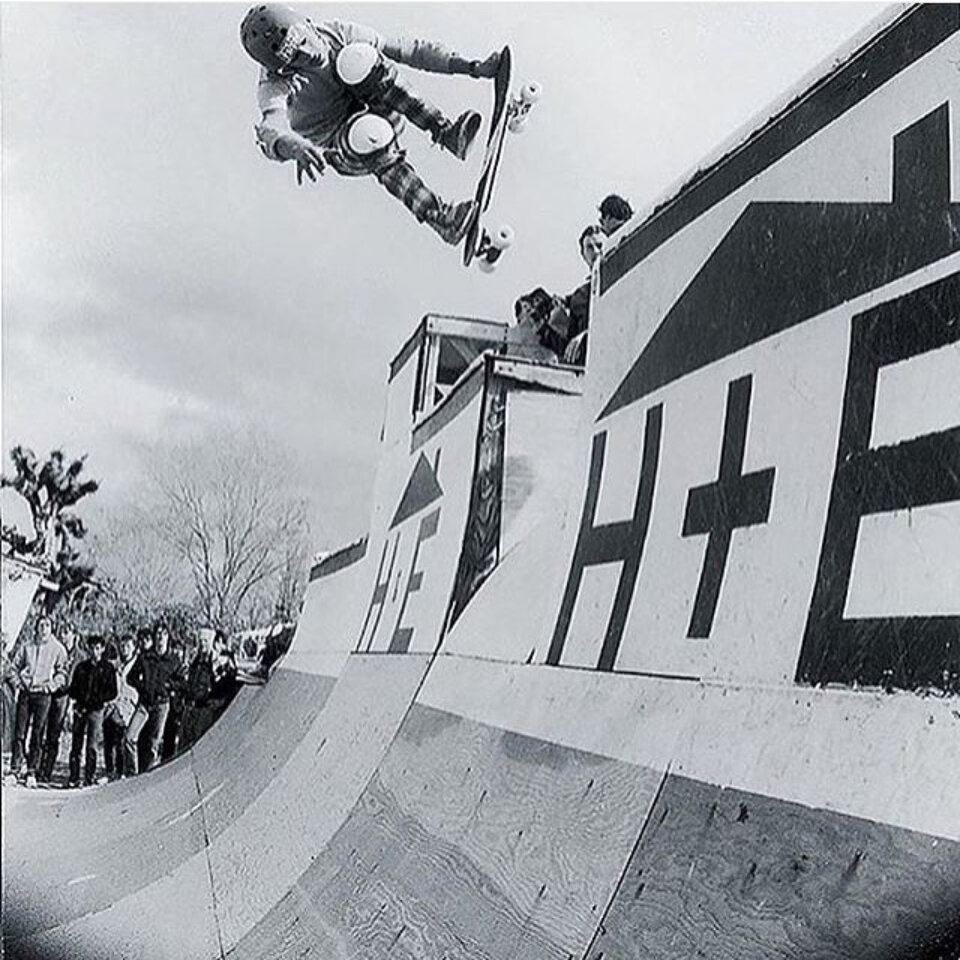 Steve Caballero, fakie thruster over the channel at The Great Desert Ramp Battle, where he took first place. (There’s some debate as to whether this was the first backyard ramp contest, but one thing we do know: Thrasher’s article on the contest appeared in their April 1983 issue.) 